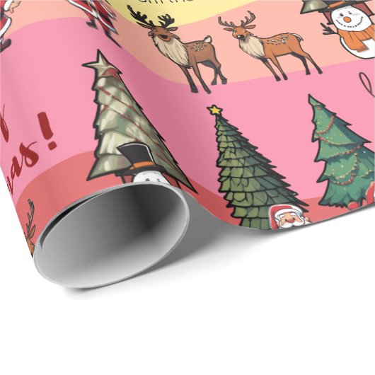 Kerst Cartoon Patroon - Sneeuwman Santa Reindeer Cadeaupapier (Rol Hoek)