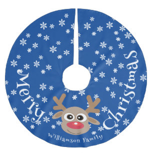 Kerst Cartoon Rendier Blauw Wit Sneeuwvlokken Kerstboom Rok