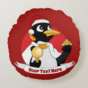 Kerst-cartoon rondreis van keizer pinguïn rond kussen