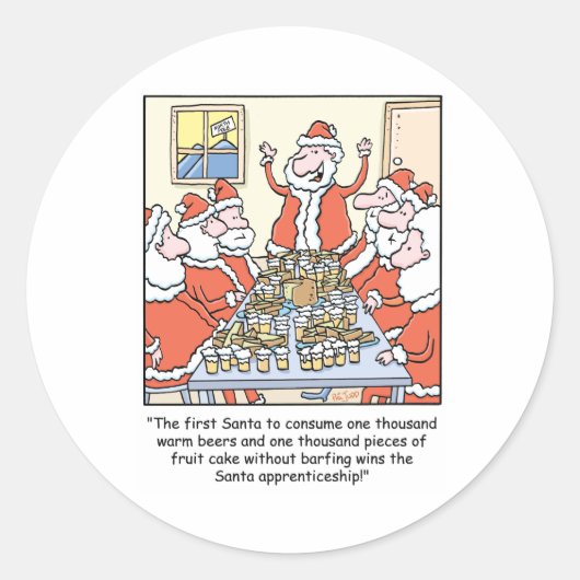 Kerst Cartoon Santa leerlingschap Ronde Sticker (Voorkant)