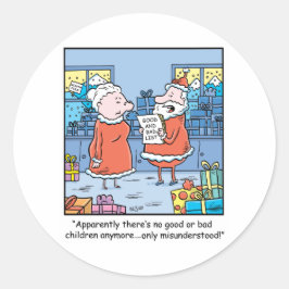 Kerst Cartoon Santas Goede en slechte lijst Ronde Sticker