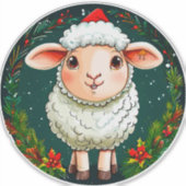 Kerst cartoon schaap sticker (Voorkant)