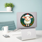 Kerst cartoon schaap sticker (Laptop op bureau)