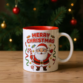 Kerst Cartoon Sinterklaas Snoep Lint Tweekleurige Koffiemok