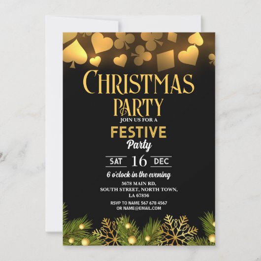 Kerst Casino Speelkaarten Goud Zwart Festive Kaart (Voorkant)