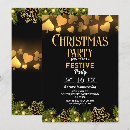 Kerst Casino Speelkaarten Goud Zwart Festive Kaart (Voorkant / Achterkant)