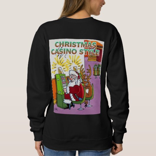 Kerst Casino Style, vrouwen zwart sweatshirt achte (Achterkant)