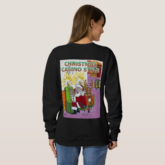 Kerst Casino Style, vrouwen zwart sweatshirt achte (Achterkant volledig)