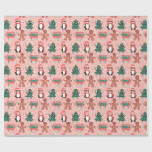 Kerst Casset Tapes, Bomen, Pinguïns en Ginger Cadeaupapier (Vlak)