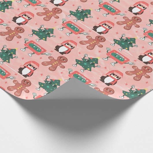Kerst Casset Tapes, Bomen, Pinguïns en Ginger Cadeaupapier (Hoek)