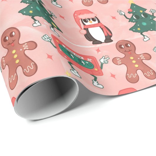 Kerst Casset Tapes, Bomen, Pinguïns en Ginger Cadeaupapier (Rol Hoek)