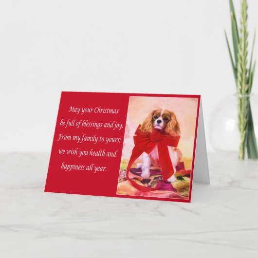 Kerst Cavaler King Charles Met Rode Strik Kaart (Voorkant)