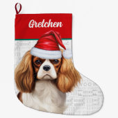 Kerst Cavalier Hond met Naam Woof Achtergrond Grote Kerstsok (Voorkant)