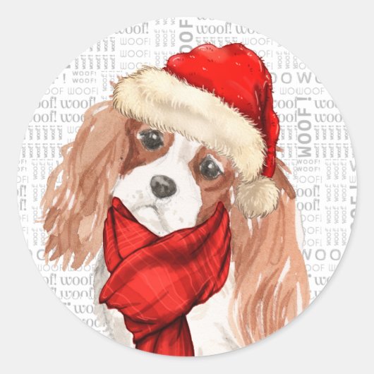 Kerst Cavalier Koning Charles Spaniel Hond Ronde Sticker (Voorkant)