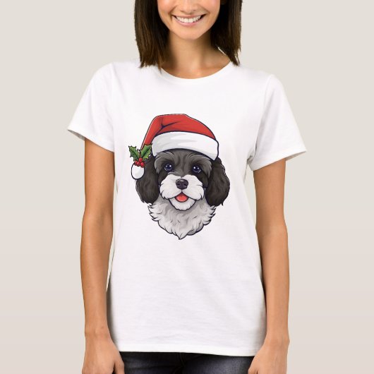 Kerst Cavapoo Cavoodle T-shirt - Zwart & Wit (Voorkant)