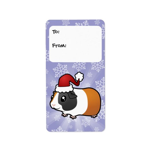 Kerst Cavia Cadeau Labels (glad haar) (Voorkant)