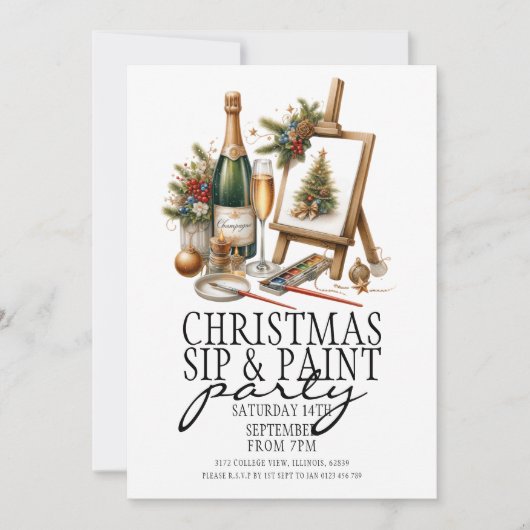 Kerst Champagne Sip en Paint Art Party Kaart (Voorkant)