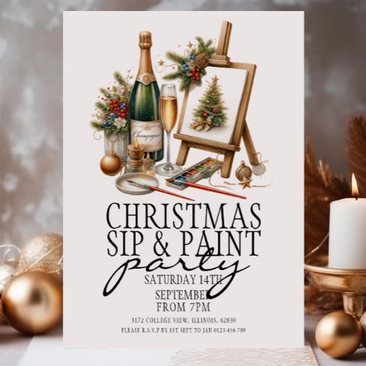 Kerst Champagne Sip en Paint Art Party Kaart