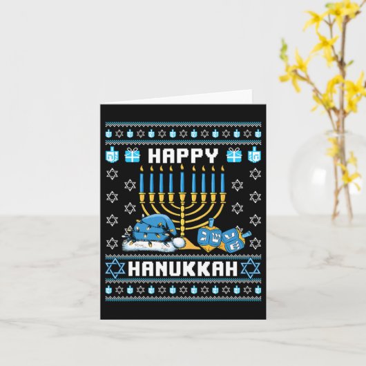 Kerst Chanoeka Ugly Pajama Santa Hat Chanoeka Kaart (Gele Bloem)