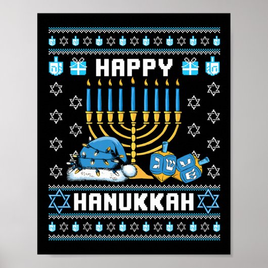 Kerst Chanoeka Ugly Pajama Santa Hat Chanoeka Poster (Voorkant)