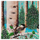 Kerst Chatter Chickadees Stof 1 (Close Up)