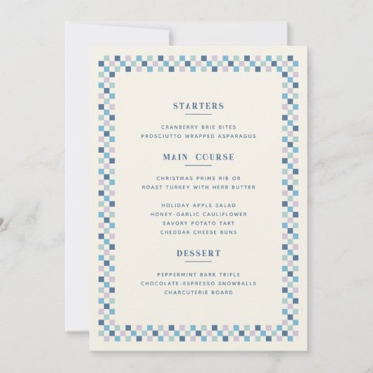 Kerst Checkerboard Kerstmenu kaart - Blauw (Voorkant)