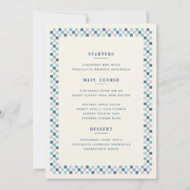 Kerst Checkerboard Kerstmenu kaart - Blauw