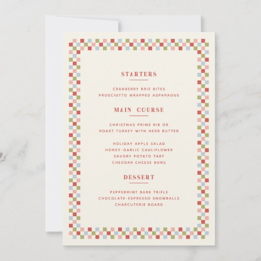 Kerst Checkerboard Kerstmenu kaart - Rood (Voorkant)