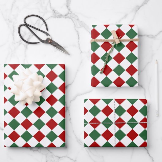 Kerst Checkerboard Patroon Rood Groen Inpakpapier Vel (Voorkant)