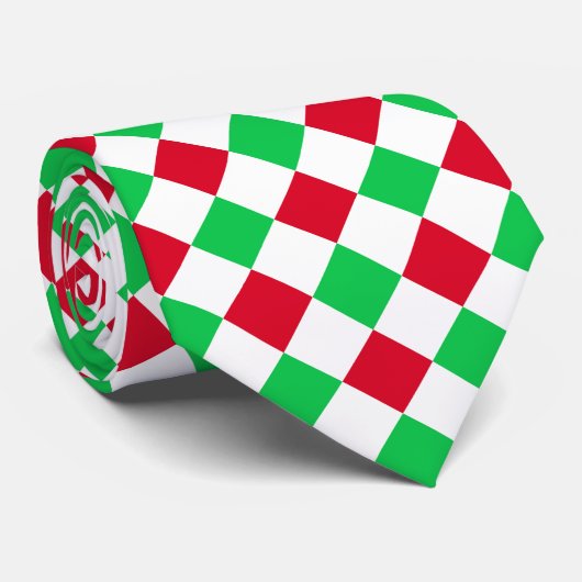 Kerst Checkerboard, Rood, Groen, Wit Stropdas (Opgerold)