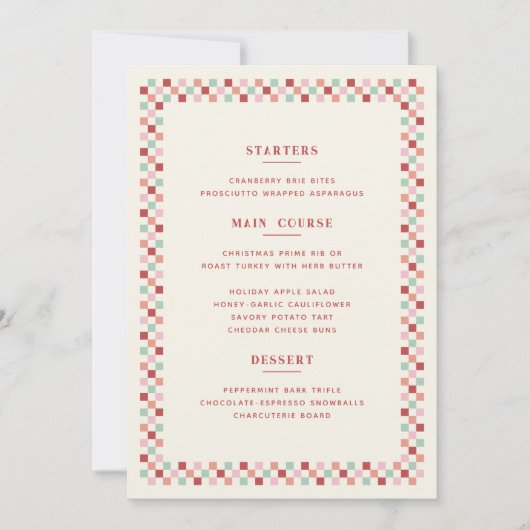 Kerst Checkeredbord Kerstmenu Kaart - Bes (Voorkant)