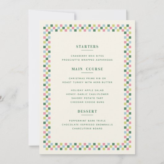 Kerst Checkeredbord Kerstmenu Kaart - Groen (Voorkant)