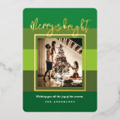 Kerst Cheer Green Stripes Vakantie Folie Kaart (Voorkant)