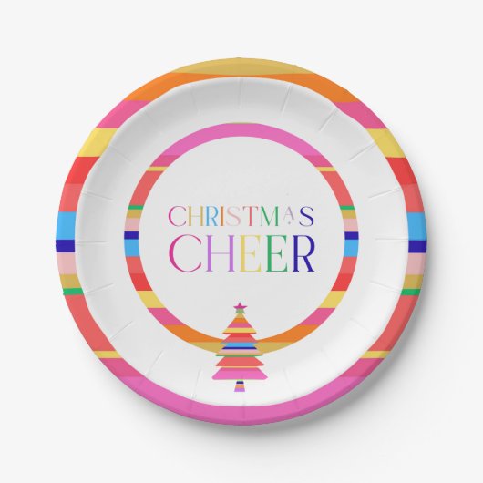 Kerst Cheer Kleurrijke Tree Paper Bord (Voorkant)