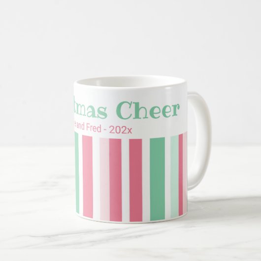 Kerst Cheer Pink Mint Stripes Koffiemok (Voorkant rechts)