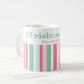 Kerst Cheer Pink Mint Stripes Koffiemok (Voorkant links)