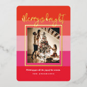 Kerst Cheer Red Stripes Vakantie Folie Kaart (Voorkant)