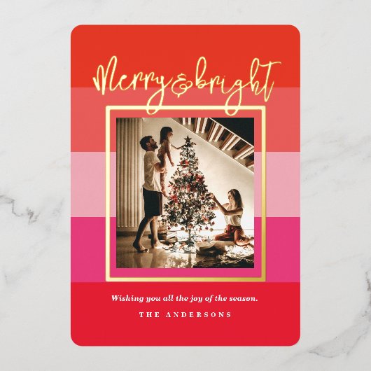 Kerst Cheer Red Stripes Vakantie Folie Kaart (Voorkant)