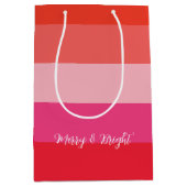 Kerst Cheer Red Stripes Vakantie Medium Cadeauzakje (Voorkant)