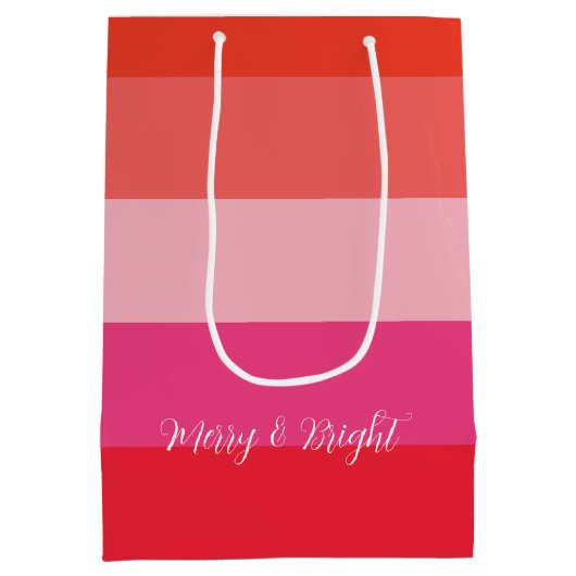 Kerst Cheer Red Stripes Vakantie Medium Cadeauzakje (Achterkant)