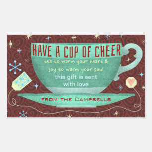 Kerst Cheer Schattige Teacup Custom Vakantie Rechthoekige Sticker
