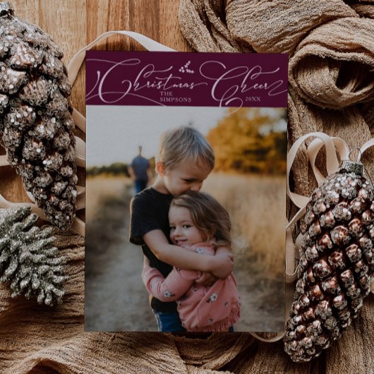 Kerst Cheer Script Cranberry Kerstfoto Feestdagenkaart