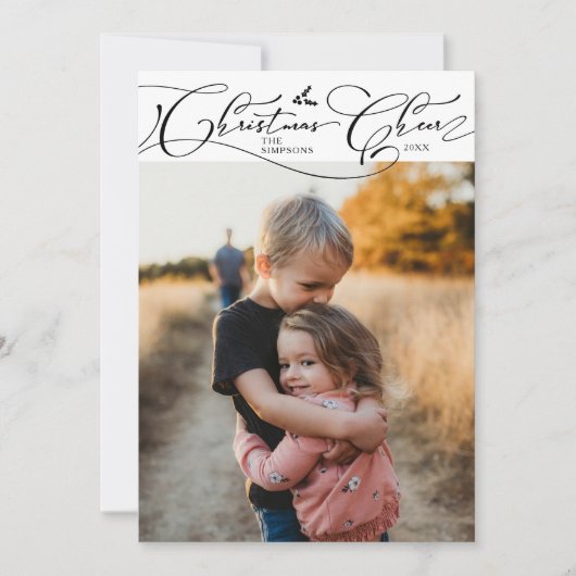 Kerst Cheer Script Witte Kerst Foto Feestdagenkaart (Voorkant)