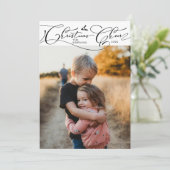 Kerst Cheer Script Witte Kerst Foto Feestdagenkaart (Staand voorkant)