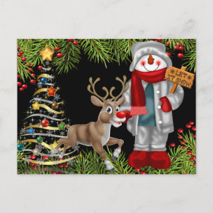 Kerst Cheer Sneeuwman Rendieren Scene briefkaart 2