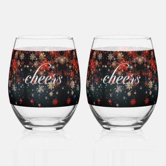 Kerst Cheer Sneeuwvlokken Sparkle Stars Wijnglas Zonder Voet (Achterkant)