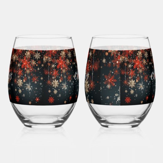 Kerst Cheer Sneeuwvlokken Sparkle Stars Wijnglas Zonder Voet (Links)