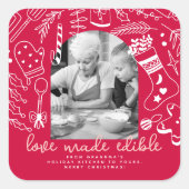 Kerst Cheer Vakantie Bakken Rode Foto Vierkante Sticker (Voorkant)