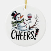 Kerst Cheers Snowman Keuken Wijn Keuken Keramisch Ornament (Voorkant)
