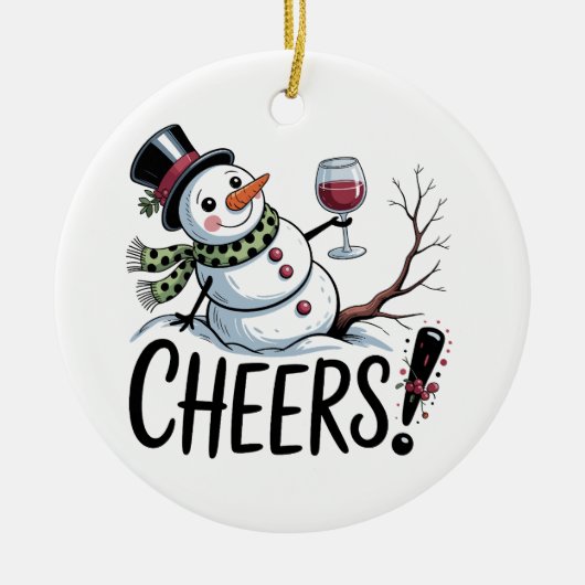 Kerst Cheers Snowman Keuken Wijn Keuken Keramisch Ornament (Voorkant)